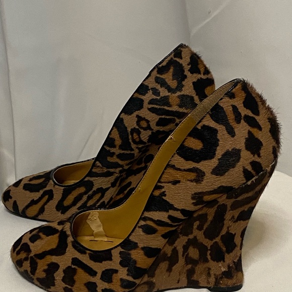 Nine West Leopard Wedges Cow Hide Fur - Picture 6 of 9
